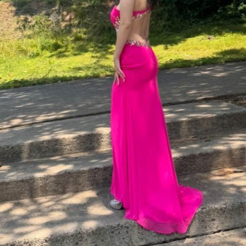 Mori Lee Vibrant Pink Backless Dress
